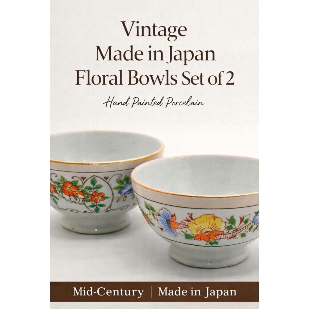 Vintage Made in Japan Rice Bowls Set of 2 Hand Painted Porcelain Cottagecore